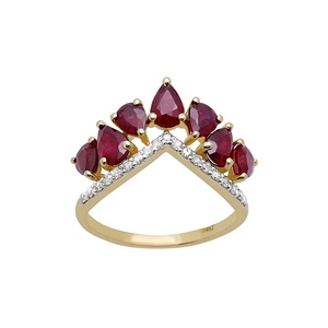 Wholesale 14k Yellow Gold Natural Pear Cut Ruby Diamond Chevron <b>Crown</b> <b>Ring</b> Memoria Jewels - Product Image 1