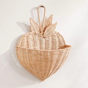Cute apple shape fruit <b>wall</b>-<b>hanging</b> <b>basket</b> rack best selling natural woven <b>wall</b> mount rattan <b>baskets</b> for baby room decor - Product Image 5