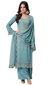 Elegante tradicional Schiffli bordado Organza Salwar Kameez Sheer Dupatta intrincados motivos florales delicado hilo fiesta - Product Image 5