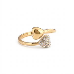 Anillo Elegante de Estilo Moderno en Oro Puro de 14K con Diamantes Cultivados en Laboratorio, Anillo Abierto Ajustable con Forma de Corazón, Anillo con Doble Corazón - Product Image 5