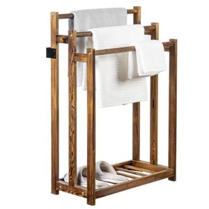 Handcrafted <b>Wooden</b> Freestanding Towel Rack with Storage Shelf Rustic Bathroom Towel <b>Holder</b> <b>Blanket</b> Stand Organizer - Product Image 4