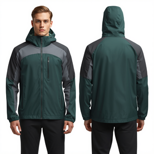 Veste coupe-vent légère pour homme, vert forêt, de qualité supérieure, avec capuche, en nylon, design moderne à panneaux, fournie par l'usine - Product Image 4