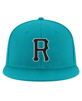 Topi Baseball Snapback 6 Panel Turquoise Custom Adjustable Dengan Logo R Bordir Hitam di Panel Depan, Model Fitted Unisex Kasual
