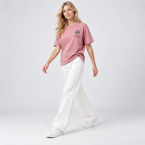 Camiseta de Manga Corta con Cuello Redondo Rosa para Mujer con Logotipo del London Tennis Society, Corte Holgado Informal, 100% Algodón Jersey, Primavera Verano - Product Image 1