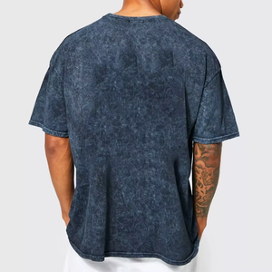 Camiseta de algodón oversize para hombre con efecto tie-dye, cuello redondo, manga corta, color liso, estilo casual, diseño liso de punto tipo jersey - Product Image 4