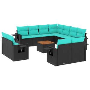 Conjunto de Sofá de Jardín de Ratán Sintético Negro con Cojines, 12 Piezas, Muebles de Exterior de Estilo Contemporáneo para Asientos de Jardín, para 10 Personas o Más - Product Image 2