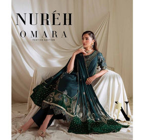 Ssumaira <b>Present</b> Omara festive <b>eid</b> collection by Nureh Embroidered Embellished silk & chiffon jacquard collection Anarkali - Product Image 1