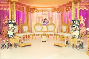 Mandap Tradicional Tallado en Oro Antiguo para Bodas Tamilas DSTExports, Templo del Sur de la India, Ligero, de Fibra de Vidrio, para Eventos de Boda - Product Image 6