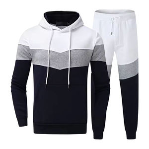 Ensemble de survêtement pour homme avec sweat-shirt à capuche à blocs de couleur et pantalon à cordon de serrage, manches longues, décontracté, pour l'automne - Product Image 1