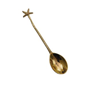Cuillère en laiton de dernière génération, faite à la main, dorée, avec embout de manche à motif étoile longue en relief, pour table à manger, cuillères à dîner et à soupe - Product Image 1