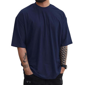 T-shirt en coton uni surdimensionné pour homme, col rond, manches courtes, style streetwear décontracté, coupe épaules tombantes, longueur standard, jersey - Product Image 2