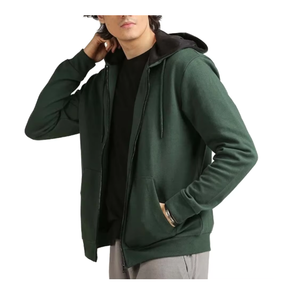 Sudadera con Capucha y Cremallera para Hombre, Color Verde Oscuro, con Cuentas, Corte Regular, Informal, Transpirable, de Algodón Tejido, Felpa Francesa, para Invierno - Product Image 1