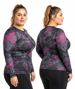 OEM Custom Plus Size Sublimated <b>Compression</b> T Shirt <b>Women's</b> Long Sleeve Rash Guard Tee 230 GSM Polyester Ladies Slim Fit T-Shirt - Product Image 1