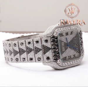 Montre en acier inoxydable argenté avec diamants Moissanite, un best-seller, un objet de luxe indispensable pour les collectionneurs de montres - Product Image 2