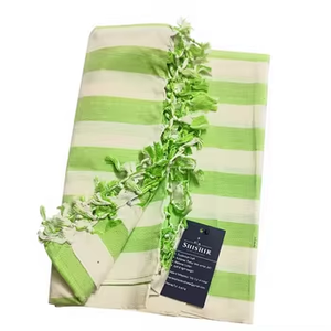 Green Striped Cotton Bath Towel with Tassel Fringe Soft Quick Dry Lightweight Multipurpose Travel Beach Towel for Home Use India - Product Image 3