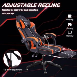 PU Leather Video Game Chair for Adults with Footrest 360 Degrees Swivel Lumbar Pillow for Gamers Adults C - Product Image 4