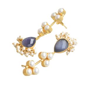 Pendientes de Latón al por Mayor con Perlas y Piedras Preciosas Auténticas, Textura Mate de Latón, Hipoalergénicos, Seguros de Usar, Exportación a Granel - Product Image 3