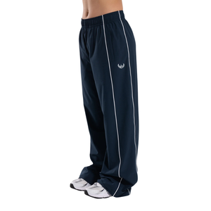 Pantalon de survêtement bleu marine pour femme avec bande latérale contrastante, coupe décontractée, taille élastique, jambe large, idéal pour l'entraînement et les activités sportives - Product Image 3