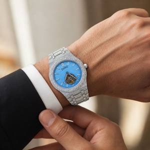Montre mécanique vintage de luxe en acier inoxydable avec cadran bleu, verre cristal, boîtier rond, design unisexe - Product Image 3