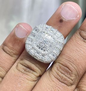 Bague Iced Out en Moissanite Baguette et Diamant VVS Taille Ronde, Style Cluster, pour Homme, Hip Hop, en Argent Sterling 925 - Product Image 1