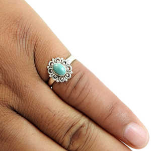 Bague classique en argent sterling 925 avec pierre précieuse turquoise naturelle de coupe ovale, style rétro accrocheur, élégante bague bohème - Product Image 3