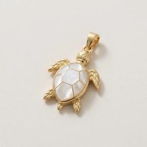 Wholesale Handmade Sea Turtle Pendant Mother Pearl Stone Brass <b>Jewelry</b> <b>Charm</b> Gold Plated Bezel Setting Ocean Animal Necklace - Product Image 1