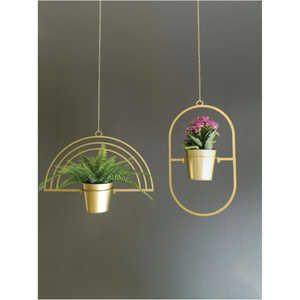 Pots de fleurs suspendus en métal doré nordique, pots de fleurs géométriques flottants de luxe, supports de plantes suspendus au plafond, décoration intérieure - Product Image 1
