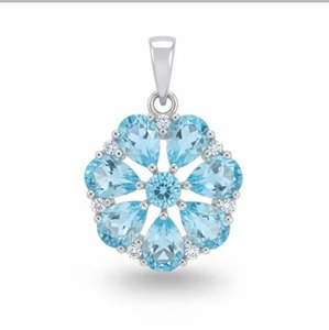 Rhaya Jewels – pendentif fleur en topaze bleue 100% naturelle pour femme, pierres plaquées rhodium, argent sterling, pendentifs minimalistes fins - Product Image 1