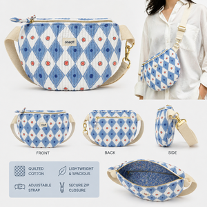 Wholesale Blue Quilted Block Printed Cotton Crossbody Sling Bag <b>Adjustable</b> <b>Strap</b> Casual Women Shoulder Chest Bag for Women & Kid - Product Image 4