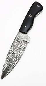 Cuchillo utilitario artesanal de acero de Damasco para exteriores, mango de cuerno negro, hoja fija, herramienta de artesanía - Product Image 2