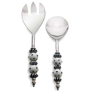 Stainless Steel Metal Salad <b>Server</b> With Polished Resin Amber Handles Large Serving Spoon And Fork Set For Gourmet Charioteer - Product Image 6
