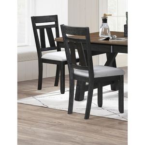 Set di 2 Sedie da Pranzo in Stile Cottage, Design Transizionale, Mobili in Legno con Seduta Imbottita in Tessuto Grano-Carboncino per Sala da Pranzo - Product Image 4