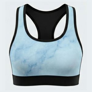 Custom Women's Light Blue Marble Print Racerback Sport Bra Medium Support Breathable Yoga Summer Fitness <b>Top</b> Spandex Polyester - Product Image 1