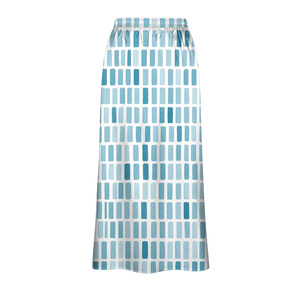 Jupe midi en mousseline pour femme, taille élastique, imprimé géométrique, style estival doux, coupe droite minimaliste, imprimé numérique bleu et blanc - Product Image 1