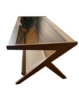 Table basse contemporaine extensible en bois massif et plateau en verre pour la maison - Product Image 1