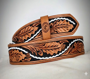 Ceinture en cuir de vache faite à la main, avec gravures florales, style western, vintage, rustique, accessoire de mode décontracté - Product Image 2