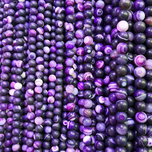 ลูกปัดหินอาเกตสีม่วงลายเส้นแบบด้าน สำหรับทำสร้อยข้อมือ DIY เครื่องประดับทำเอง - Product Image 1