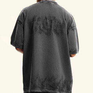 เสื้อยืดคอตตอนสีดำทรงโอเวอร์ไซส์สำหรับขายส่ง แบบยูนิเซ็กซ์ พร้อมโลโก้สั่งทำพิเศษ เสื้อยืดพิมพ์ลายดิจิตอลทรงโอเวอร์ไซส์แบบฟอกสี - Product Image 6