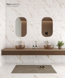 Losa de Porcelana con Aspecto de Mármol Blanco de Abu Dhabi |   Azulejo Vitrificado Blanco Premium con Vetas - Product Image 1