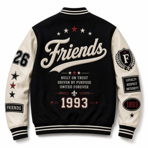 Veste universitaire pour homme, noire et crème, avec patch brodé, style preppy, coupe classique, pour l'automne - Product Image 6