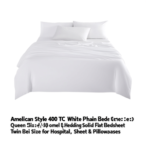 American Style 400 TC <b>White</b> Plain Bed <b>Sheet</b> Set Queen Size 4pcs Home Hotel Bedding Solid <b>Flat</b> Bedsheet Twin Size for Hospital - Product Image 2