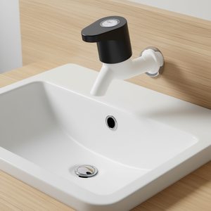 Lexa Dual Handle Short Body <b>Bib</b> Cock Black Cap Water Tap Polished Basin Faucets Single Hole for Bathroom Kitchen Utility Use - Product Image 3
