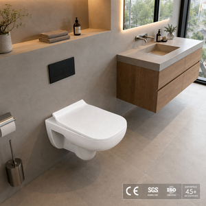 WC mural moderne sans bride en céramique monobloc, cuvette allongée, chasse d'eau par siphon, écologique, facile à nettoyer, WC minimaliste - Product Image 4
