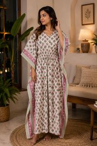 Vestido Kaftán Floral Rosa Premium para Mujer, Largo, Holgado, Ropa de Dormir, Estilo Boho, Estampado, para la Noche, Cómodo, para Primavera/Verano - Product Image 2