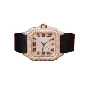 Montre en diamant avec bracelet en cuir coupe ronde demi-glace classique Date romaine caractéristiques cadran carré montres Moissanite - Product Image 2