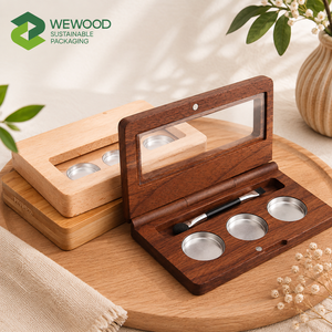 Custom Logo Luxury Wooden <b>Makeup</b> Palette <b>Box</b> with Mirror Refillable Cosmetic Compact Case OEM ODM - Product Image 1