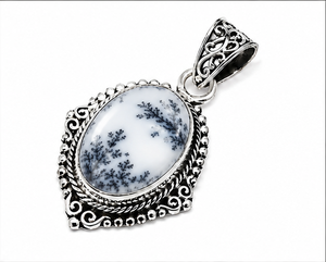 Pendentif en opale dendritique en argent sterling 925, pendentif ovale en opale dendritique fait main, bijou vintage bohème - Product Image 1