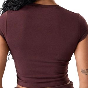 Camiseta Deportiva Corta sin Costuras para Mujer, Color Marrón, para Gimnasio, Fitness, Yoga, Entrenamiento, Manga Corta, Ropa Deportiva de Secado Rápido - Product Image 5
