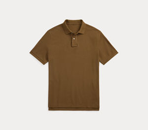 Men's Brown Polo <b>Shirt</b> Short Sleeve Regular Fit Knitted Solid Color Casual Style Breathable Cotton - Product Image 4