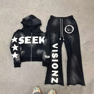 Ensemble de survêtement de luxe orné de strass, sweat à capuche et pantalon pattes d'éléphant - Product Image 4